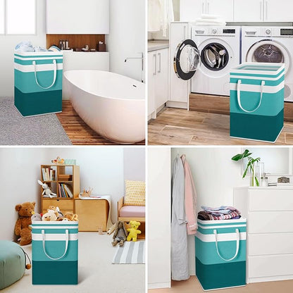 HomeHacks 2-Pack Large Laundry Basket, Waterproof, Freestanding Laundry Hamper, Collapsible Tall Clothes Hamper with Extended Handles for Clothes Toys in the Dorm and Family (Green, 75L)