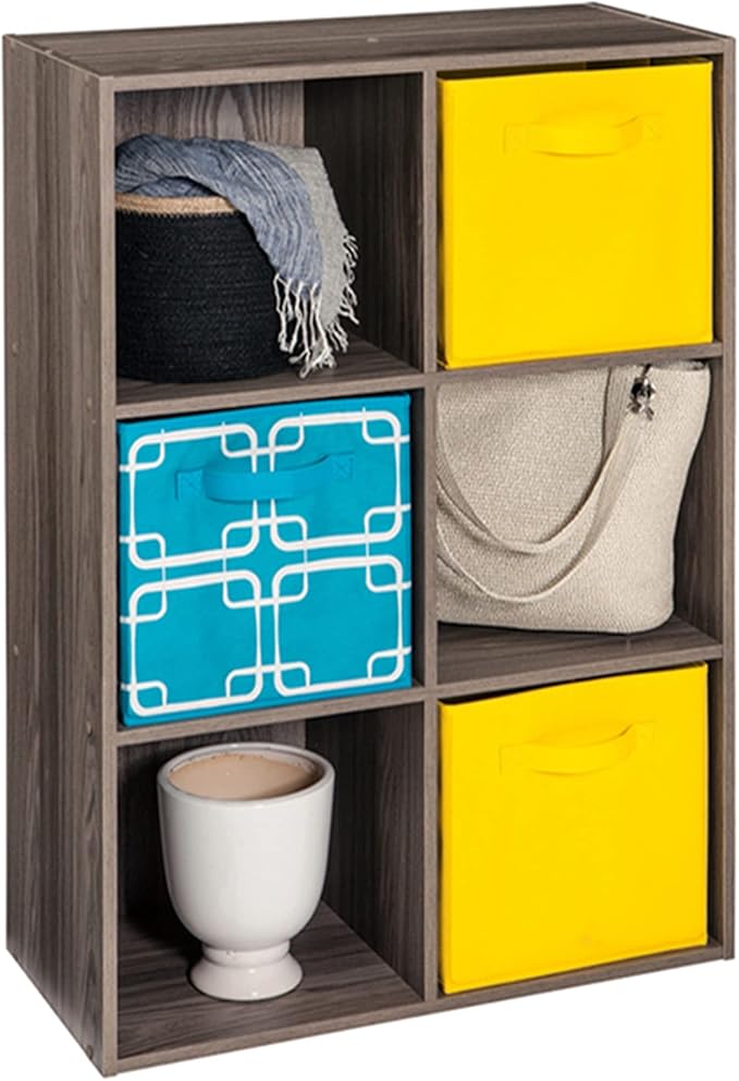 ClosetMaid Cubeicals 6 Cube Storage Shelf Organizer Bookshelf - Vertical & Horizontal Options, Easy Assembly - Natural Gray Wood Finish