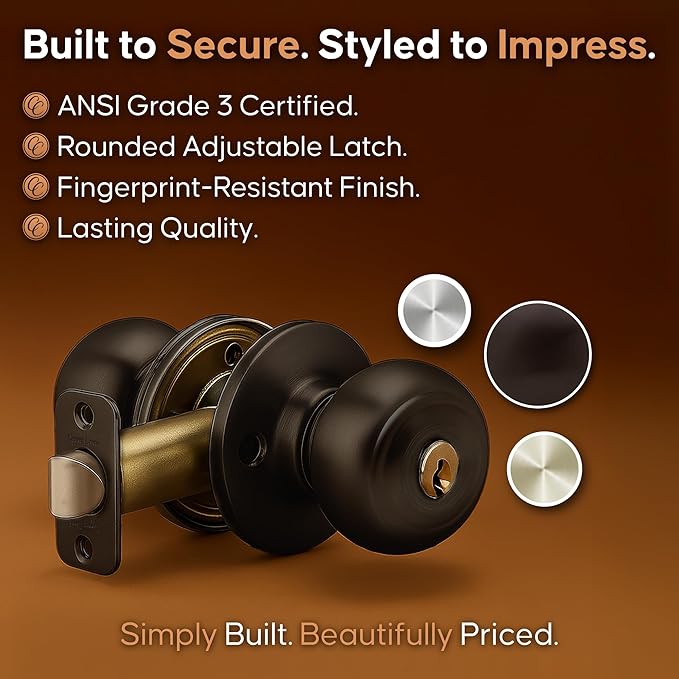 Copper Creek Colonial Entry Door Knob – Keyed Entry Handle with Lock and Key, ANSI Grade-3 Certified, DIY-Friendly Install for Interior and Exterior Entrance Doors – Tuscan Bronze (1 Pack)