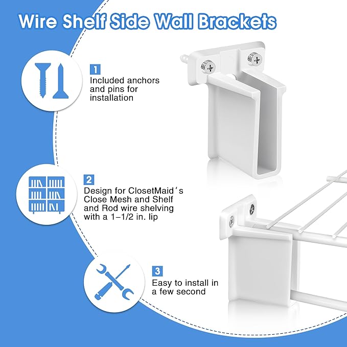 Dreyoo 36 Pack Wire Shelf End Bracket, White Plastic Closet Shelves Brackets, Wall Mount Brackets for Shelves Closet, Screws Included