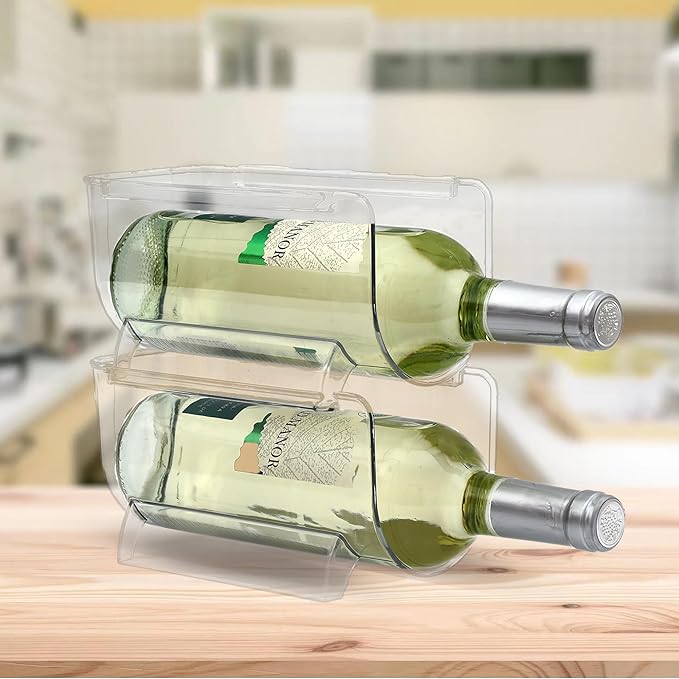 Set of 2 Refrigerator Wine Rack, Cabinet Water Bottles Storage Organizer, Stackable Wine Rack for Kitchen Countertop Save Space, 1-Bottle 2 Packs