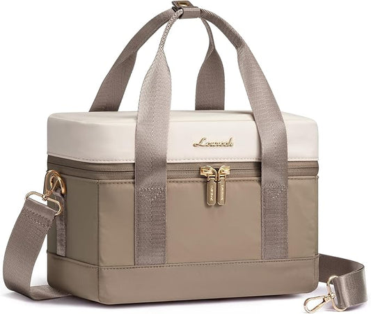LOVEVOOK Insulated Lunch Bag for Women & Men - Cooler Lunch Tote and Lunch Box for Work and Travel, Khaki-beige