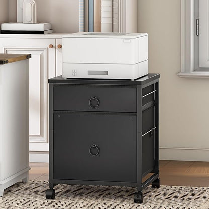 HOOBRO File Cabinet, 2-Drawer Vertical Mobile Office Cabinet, Rolling Printer Stand, for A4/Letter Size Files, Nonwovens Drawer, for Home Office, Black BB21WJ01