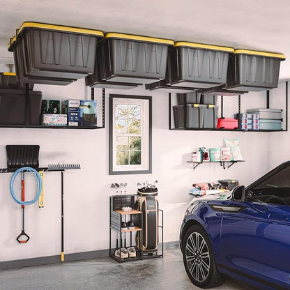 StoreYourBoard Overhead Tote Loft Bin Rail System - Garage Ceiling Bin Rack for Garage Storage - Adjustable Tote Slide Rails - Organization and Storage for 4 Bins - Black