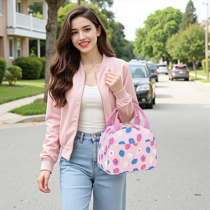 Bluboon Lunch Bag for Women Men Cute Corduroy Lunch Tote Bags Reusable Insulated Lunch Box Large Capacity Reusable Insulated Cooler for Work Picnic or Travel