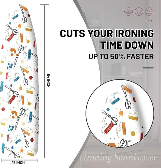 Extra Thick Ironing Board Cover and Pad, 15x54 Ironing Board Cover, Resist Scorching and Staining,Elastic Edges,Art of Life Iron Sew Scissors