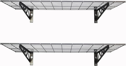 MonsterRax | Garage Wall Shelf Two-Pack White or Hammertone | Three Size Options | Includes Bike Hooks | 500lb Weight Capacity (Hammertone, 18"x36")