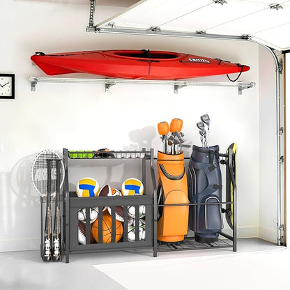WALMANN Garage Sports Equipment Organizer, Ball Storage Stand, Indoor Golf Bags Stand for Garage