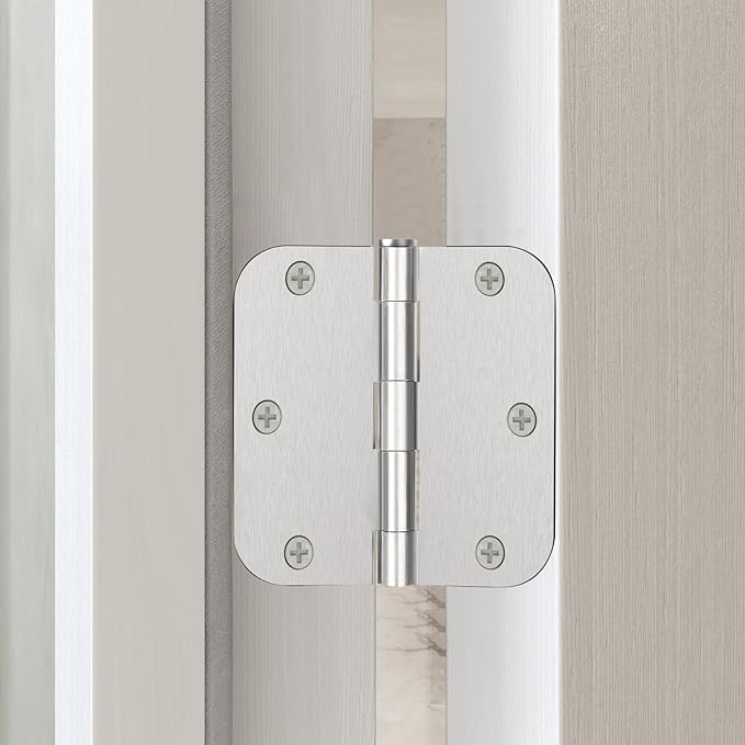 Door Hinges Brushed Nickel - 18 Pack Nickel Door Hinges 3.5 Inch Rounded Interior Satin Nickel Door Hinge with 5/8" Radius - Flat Iron Residential Standard 3 1/2 Inches Silver Door Hardware