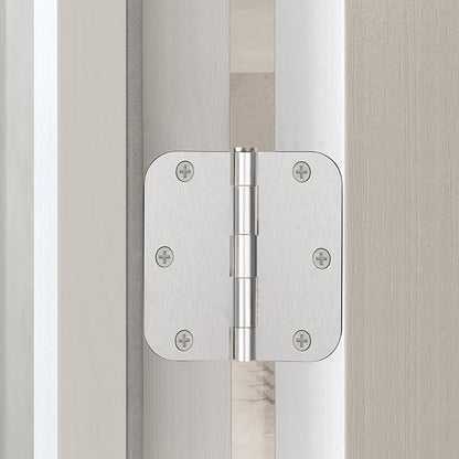 Door Hinges Brushed Nickel - 18 Pack Nickel Door Hinges 3.5 Inch Rounded Interior Satin Nickel Door Hinge with 5/8" Radius - Flat Iron Residential Standard 3 1/2 Inches Silver Door Hardware