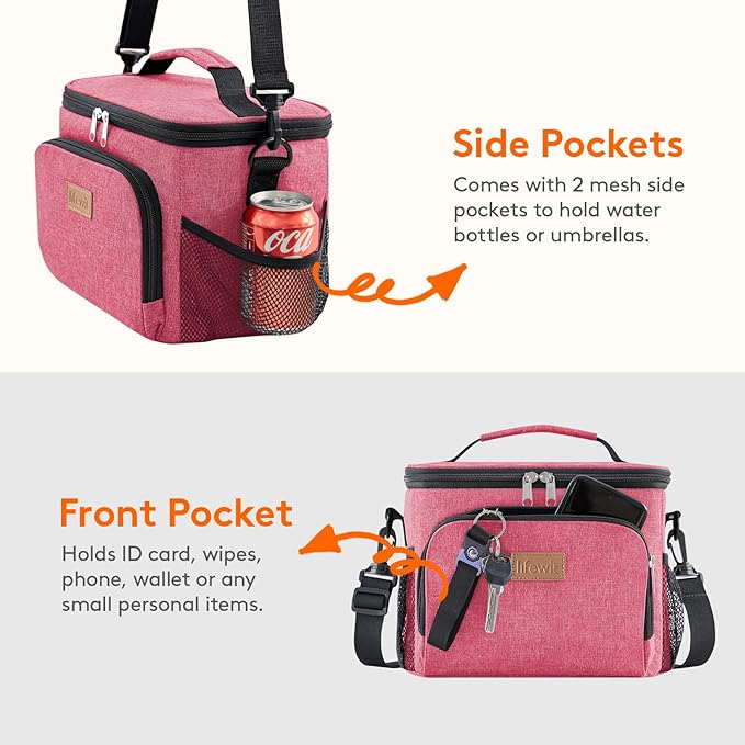 Lifewit Reusable Insulated Lunch Bag, Portable Cooler Freezable Soft Lunchbox Leakproof with Adjustable Shoulder Strap for Men Women Adult for Work Picnic or Travel, 9L 12 Can, Pink