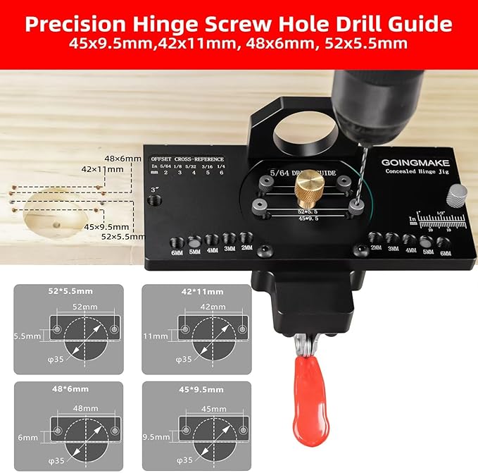 Metal Concealed Hinge Jig with Quick Clamp and Dust Vacuum Adapter - 35mm Cabinet Hinge Drilling Jig for Woodworking Door Cabinet Hinges Mounting Tool