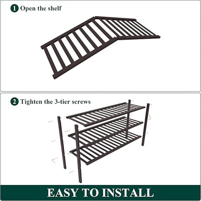 Smiry Bamboo Shoe Rack for Closet, 3 Tier Long Wooden Stackable Shoe Organizer, Free Standing Shoes Storage Shelf for Entryway, Front Door Entrance, Brown
