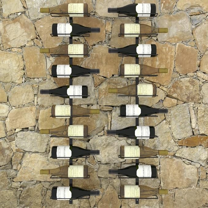 vidaXL Wall-Mounted Wine Rack 2 pcs - Sleek, Black, Powder-Coated Metal Wine Holder - Holds 20 Bottles - Includes Mounting Materials - Stylish Functional Decor