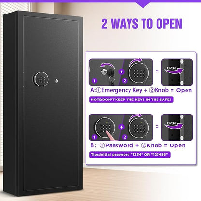 10-15 Gun Rifle Safe for Home Security, Gun Safe for Rifles and Pistols - Quick Access Digital Keypad | Easy Assembly Gun Safe with Adjustable Shelves (Fits Shotguns & Ammo)
