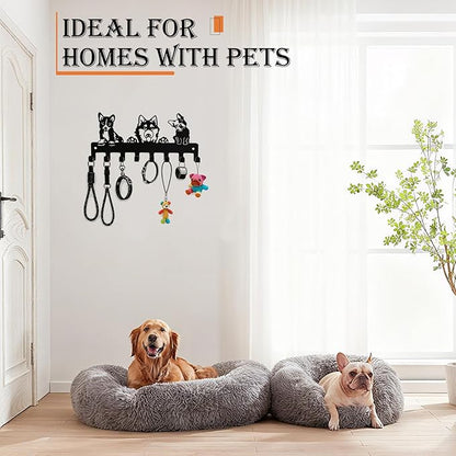 Sticky Hooks for Hanging, Key Holder Wall Mount, Dog Leash Holder for Wall with 8 Heavy Duty Metal Hooks, Screw Mounted Rust-Resistant Entryway Organizer