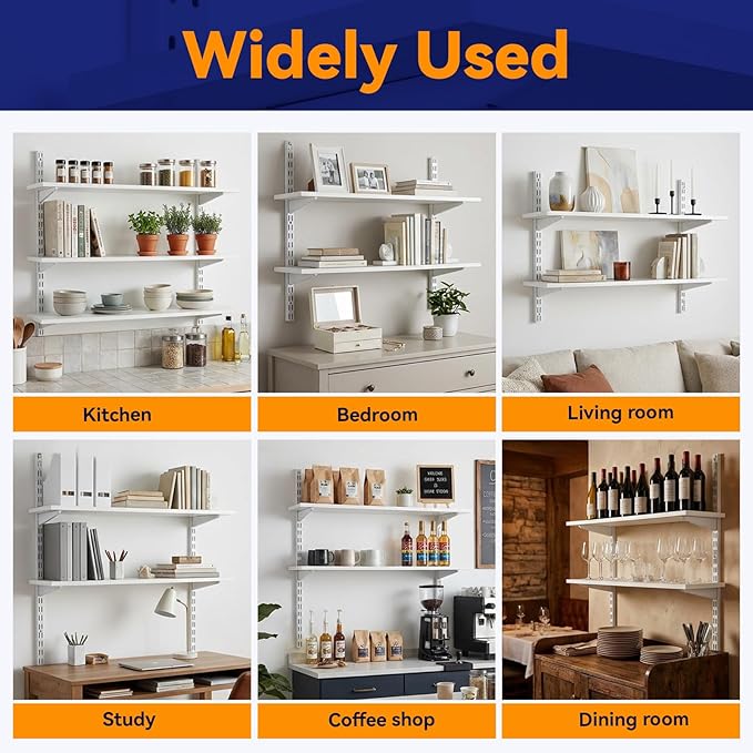 10 Pack Adjustable Shelf Brackets Shelving Brackets Heavy Duty, Double Track System Metal Stand, Metal Upright Track Stands for Adjustable Closet Systems Closet Organization, 11.5 Inches