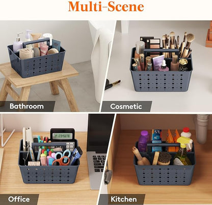 Lifewit Shower Caddy Portable, Plastic Bathroom Organizer with Handle and Holes, Hard Cleaning Basket for Toiletry Storage, College Dorm Essentials, Slate Blue, 2 Packs
