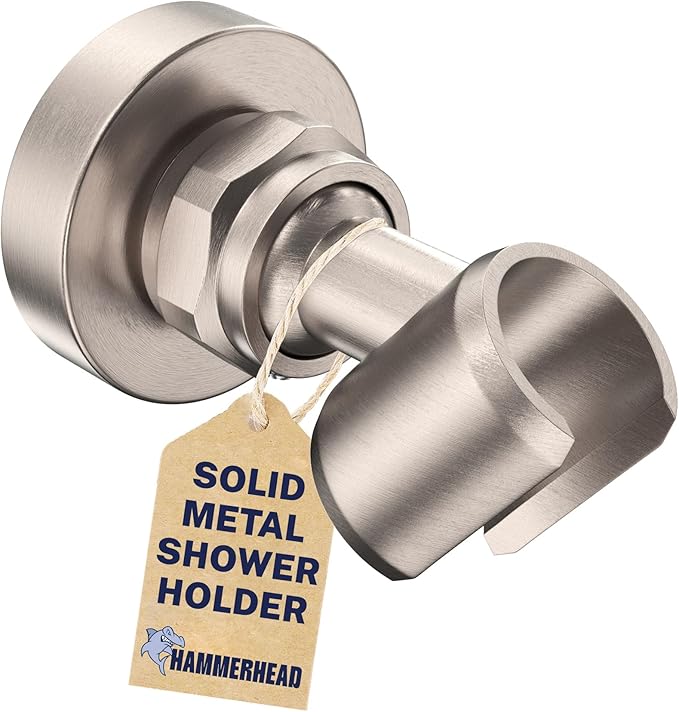 HammerHead Showers Solid Metal Handheld Showerhead Holder Wall Mount, Adjustable Screw-Mounted Pivot Ball, Shower Hose Holder, Fits Most Handheld Showerheads, Brushed Nickel
