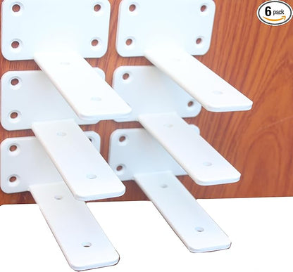 6 Pack - 6 inch White Hidden L Shelf Bracket (1/5 Inch Thicked) Iron Floating Shelf Brackets Rustic Industrial Metal Brackets for Shelf Support