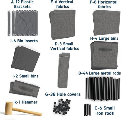 6 Cube Storage Organizer - Gray Cube Organizer Shelf, DIY Storage Cubes Organizer Shelves with Fabric Storage Cubes, Sturdy Cubbies Storage Shelves, Cube Storage Shelf for Bedroom, Playroom and More
