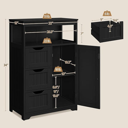 Yaheetech Bathroom Floor Cabinet, Free Standing Wooden Storage Cabinet Multiple Tiers Storage Organizer for Bathroom/Living Room/Entryway, Black