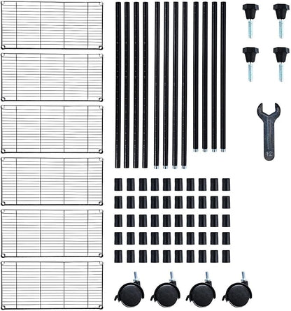 Simple Deluxe 6-Tier Shelving Units, 29.92'' W x 13.98'' D x 71.65'' H Adjustable Wire Shelving with Hanging Hooks and Wheels, Black