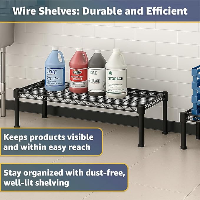 12" x 36" x 8" Black Epoxy Wire Storage Shelf, Dunnage Rack, Commercial 1 Tier Small Shelf