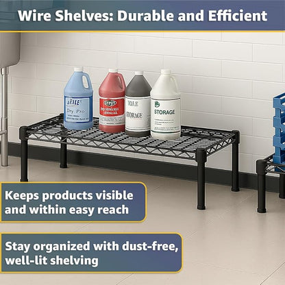 21" x 36" x 8" Black Epoxy Wire Storage Shelf, Dunnage Rack, Commercial 1 Tier Small Shelf