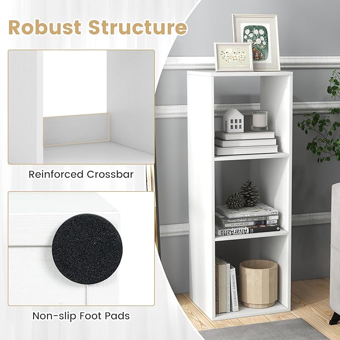 Giantex 3-Cube Bookcase, White Cubby Bookshelf w/Back Guardrail & Anti-Tipping Kits, 4-Tier Freestanding Storage Organizer with Shelves, Open Back Display Rack for Living Room, Bedroom, Study