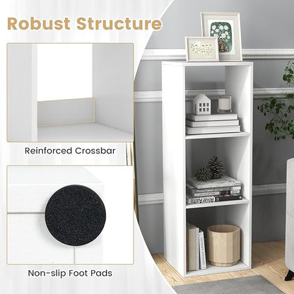 Giantex 3-Cube Bookcase, White Cubby Bookshelf w/Back Guardrail & Anti-Tipping Kits, 4-Tier Freestanding Storage Organizer with Shelves, Open Back Display Rack for Living Room, Bedroom, Study