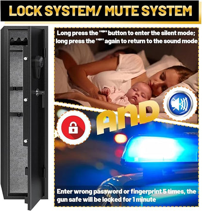 KAER Rifle Safe Gun Safe, Gun Safes for Rifles and Shotguns,Electronic Biometric Gun Safes, with Digital Keypad/Lock/Removable Shelf for 4-5 Gun Safes for Home Rifles and Pistols,11.8" x11" x 54.3"