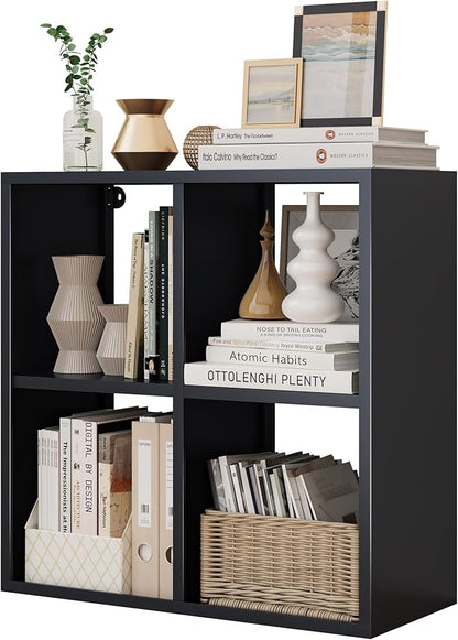 4-Cube Storage Organizer, Modern Cube Shelf, Small Bookshelf Storage Unit, Open Cubicle Bookcase for Living Room, Bathroom, Entrance Hall, Entryway