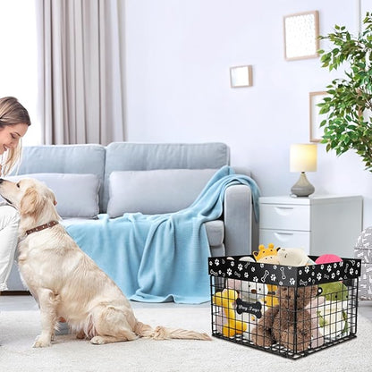 Large Dog Toy Basket Metal,Dog Toy Box,Dog Toy Bin for Living Room Area,Dog Toy Storage Basket,Dog Baskets for Toys,Puppy Toy Holder,Dogs Toy Container Organizer,Medium Pet Toy Food Storage