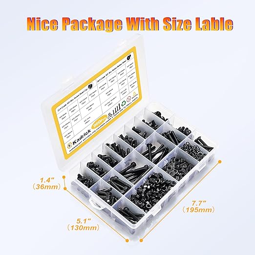 Kadrick Metric Screw Assortment, 960PCS M5 Screw Assortment Kit,M5 Bolts Nuts Washers, Grade 10.9 Alloy Steel Hex Socket Black Screws,Lenth Form 8MM-40MM