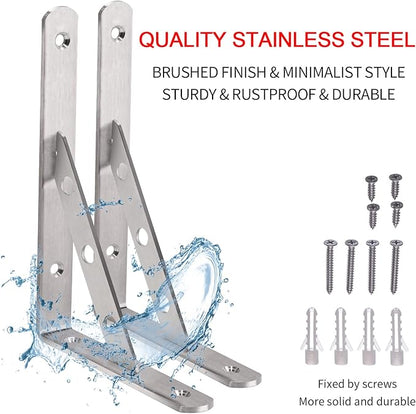 YUMORE Stainless Steel Shelf Bracket 8", Heavy Duty Solid Shelf Support, Right Angle DIY L Bracket, Max Load: 220 lb, Pack of 2