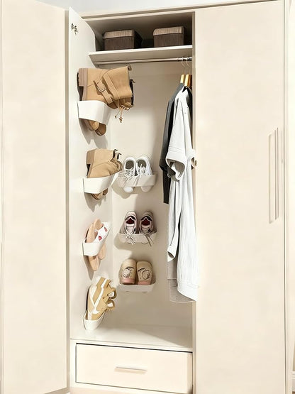 4PCS Wall Mounted Shoe Rack with Sticky Strips, Space Saving Hanging Shoe Rack, No-Drill Hanging Shoe Shelves, Ideal for RV, Door, Wall, Closet