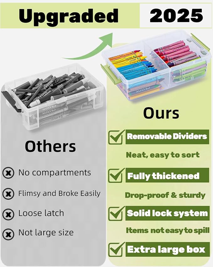 6 Pack Extra Large Pencil Box with Removable Divider, Thickened Pencil Case Bulk, Clear Crayon Marker Organizer Stackable Plastic Small Storage Containers for Pen Craft School Supplies (Multi)