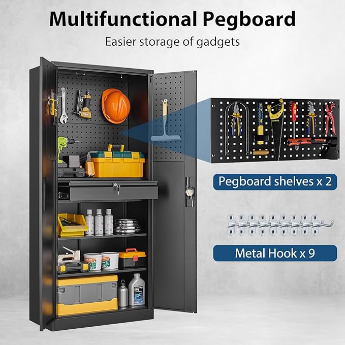 Metal Garage Storage Cabinet with Lock, Tool Cabinet Steel Locking Cabinets File Cabinet with Doors and Shelves,71" Tall Cabinet Lockable Heavy Duty Garage Cabinets and Storage System for Office