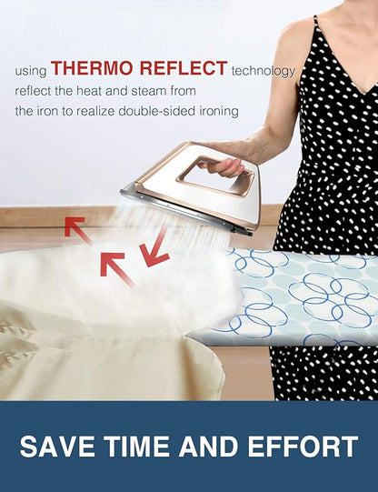 Ironing Board Cover and Pad, Resist Scorching and Staining, 15x54 Reflective Silicone Ironing Board Cover with Thick Padding Extra Thick with Elastic Edges 4 Fasteners