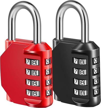 Combination Lock, 4 Digit Combination Padlock for School Gym Sports Locker, Fence, Toolbox, Case, Hasp Cabinet Storage (2 Pack, Red & Black)