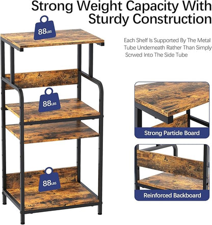 4 Tier Printer Stand with Storage Shelf, Large Tall Printer Cart with Wheels, Mobile Printer Table for Home Office, Adjustable Stands for Heat Press Scanner Fax (Brown)