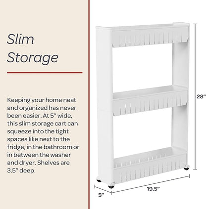 Lavish Home 3 Tier Shelf Rolling Cart - Narrow-Space Kitchen or Bathroom Shelf Organizer Cart - Slim Slide-Out Storage Shelves for Kitchen, Bathroom, Laundry and Pantry