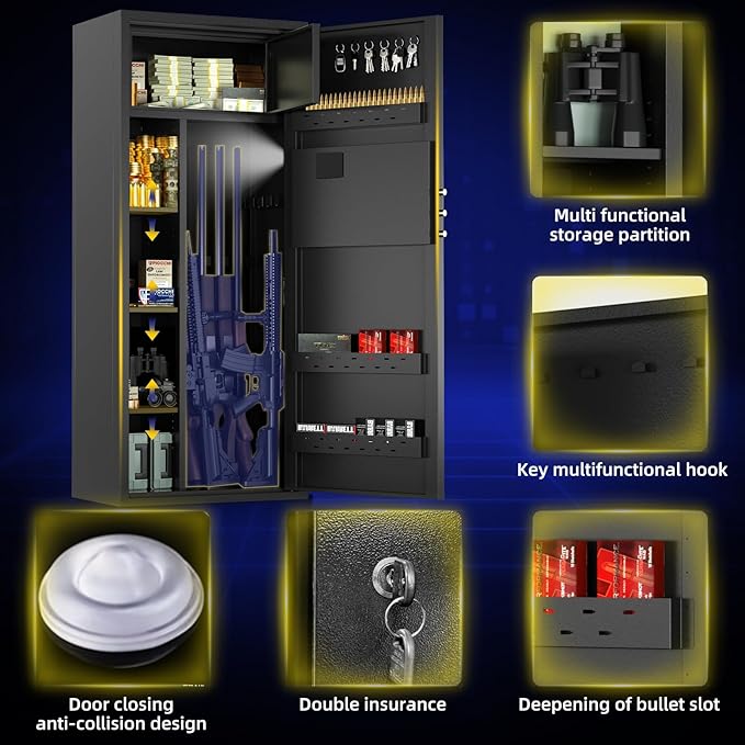 12-15 Large Gun Safe for Rifles and Pistols, Gun Cabinets for rifles and shotguns with Digital Keypad and Alarm Mode, Easy Assembly Rifle Safe for Home, Internal Lockable Box & Removable Shelves