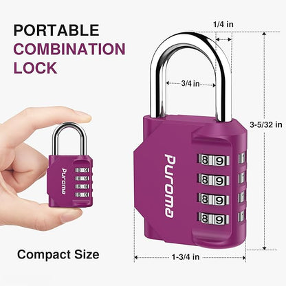 Puroma 1 Pack Combination Lock for Locker 4 Digit Outdoor Waterproof Padlock for School, Gym, Sports, Fence, Toolbox, Gate, Case, Outdoor, Hasp Storage, Cabinets (Red-Violet)