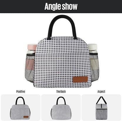 Lunch Bag Women/Men Lunch Box Women/Men (Black+White Grid)