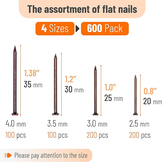Mr. Pen- Nail Assortment Kit, 600 pcs, 4 Sizes, Bronze, Small Nails for Hanging Pictures, Finishing Nails
