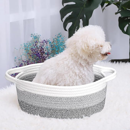 ABenkle Small Basket with Handles - Decorative Durable Rope Woven Storage Bin Shelf Storage Organizer Cube, Easter Baby Gift Basket, 12"x8"x5"