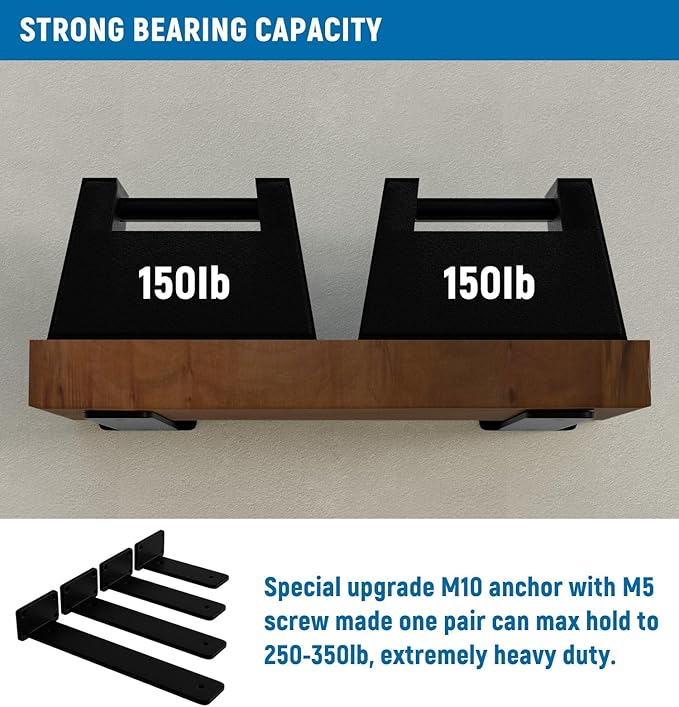 LEOPO 8 inch 4 Pack 1/5” Thick Floating Shelf Bracket, Heavy Duty Rustic Industrial Floating Hidden Metal Shelving Brackets