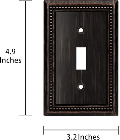 Henne Bery Sunken Pearls Heavy Duty Decorative Wall Plate Switch Plate Outlet Cover (Single Toggle, 3 Pack, Aged Bronze)